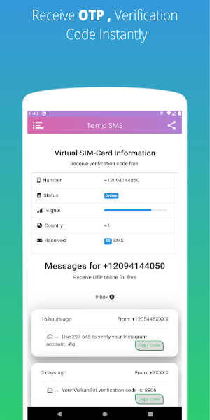 Temp SMS - Temporary Numbers Скриншот 3