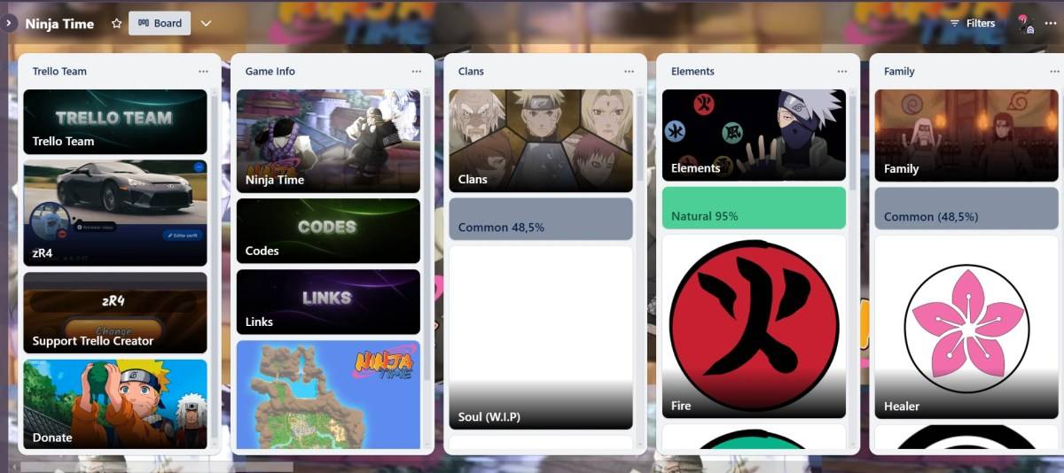 Предварительный просмотр Trello Board Ninja Time Game Roblox