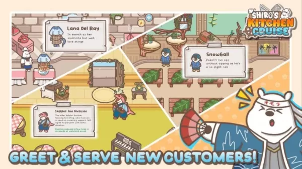 a polar bear trying to serve customers and run a restaurant