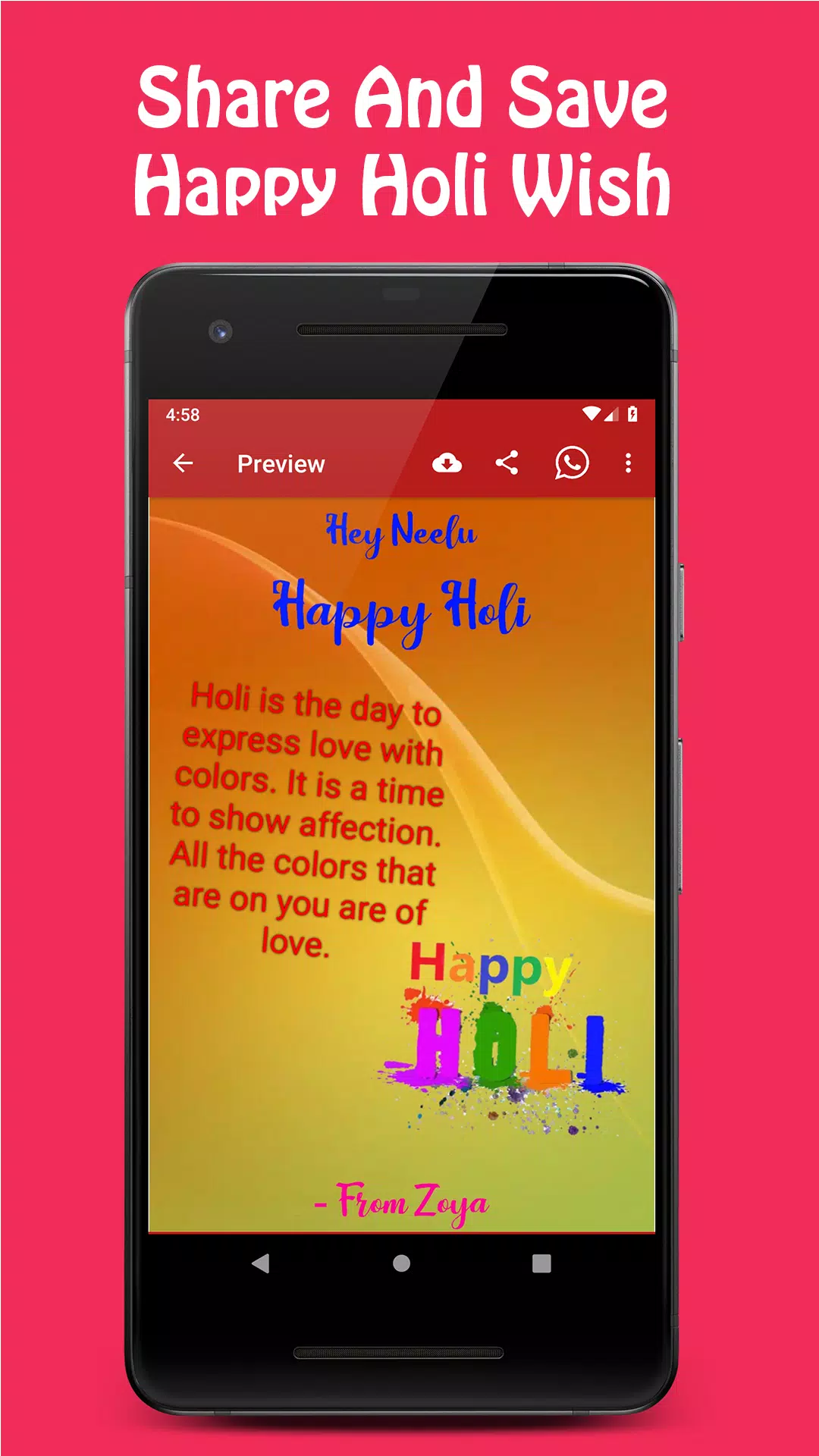 Schermata Happy Holi Greeting Card Maker 2021 3