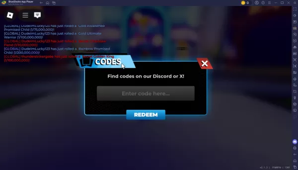 Redeeming codes in Roblox Anime Card Clash