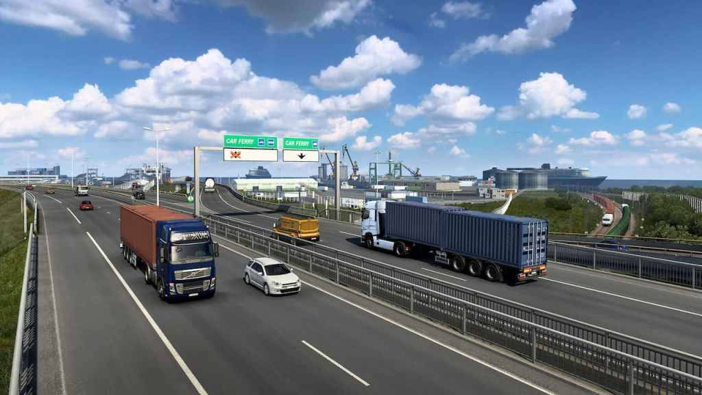 Trucks and cars on a road