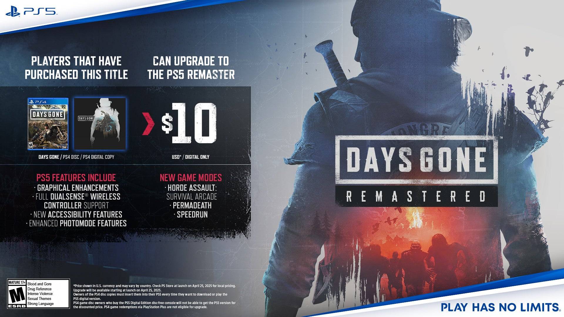 Days Gone Remastered $ 10 PS5 Upgrade niet beschikbaar voor PS plus inwisseling