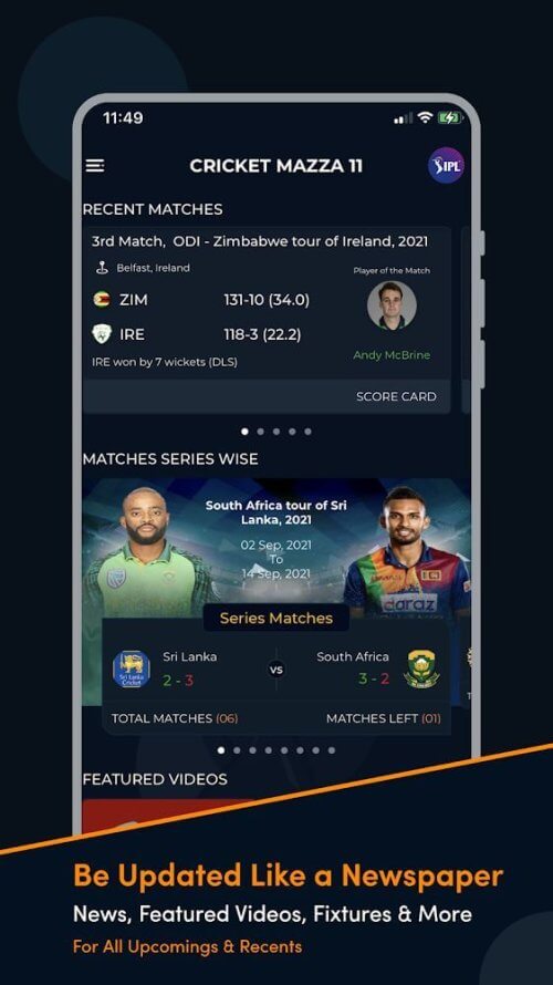 Cricket Mazza 11 Live Line Скриншот 2