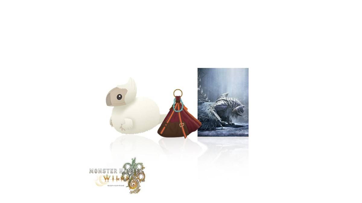 Monster Hunter Wilds Collector的版本,带有游戏的照片,蓬松的玩具和武器包。