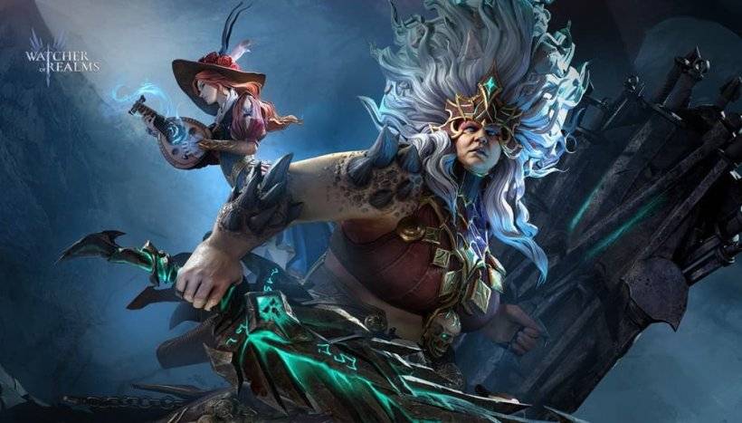 Een screenshot van Watcher of Realms met nieuwe held Malvira en Sadie