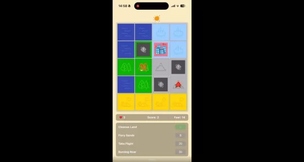 Eldermyth-Gameplay, das strategische Kachelmechaniken zeigt