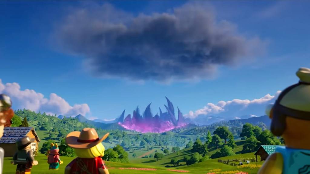 LEGO Fortnite characters facing the Storm